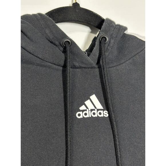 Adidas Essentials 3-Sripes French Terry Crop Hoodie - Womens Medium - Black EUC - Picture 9 of 10